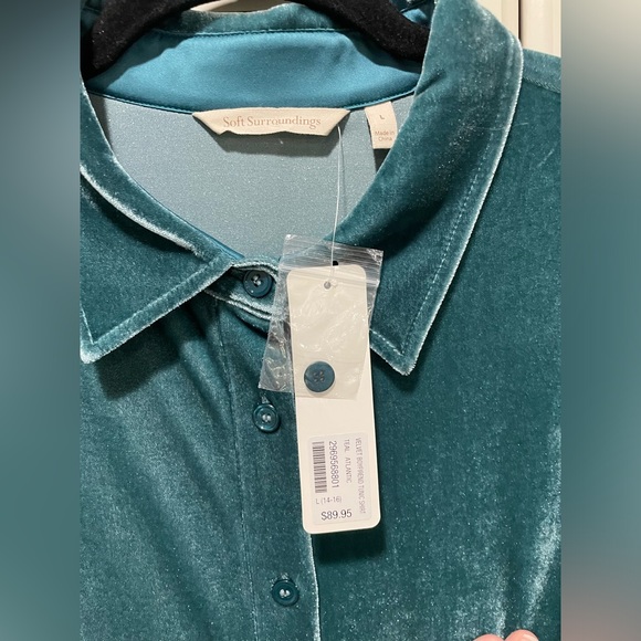 Soft surroundings teal velvet button up boyfriend tunic size large NWT $90 - Picture 6 of 6